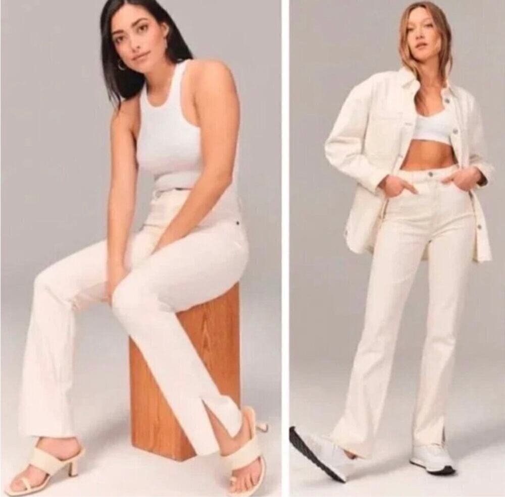 Abercrombie & Fitch 90's Straight Ultra High Rise Off White Jeans in Size 31/12R